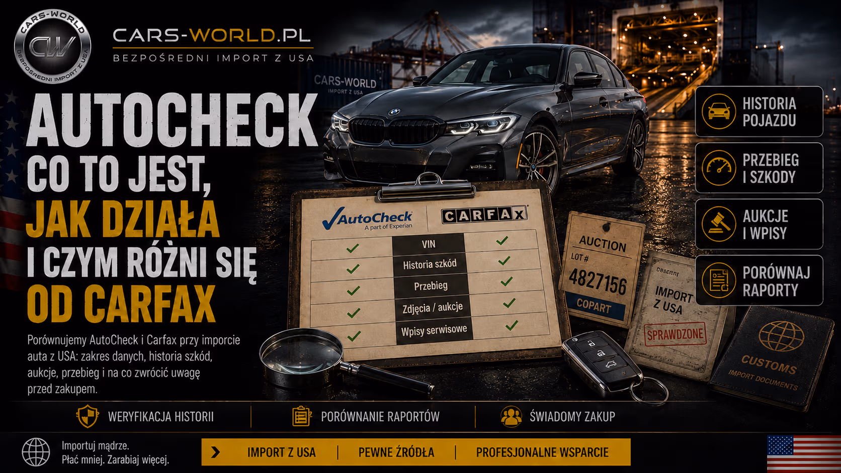 AutoCheck – co to jest, jak działa i czym różni się od Carfax przy imporcie auta z USA?