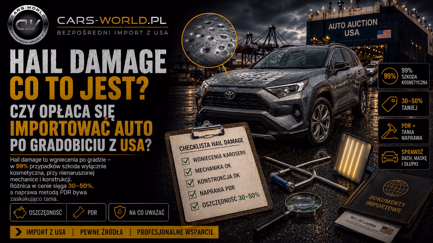 Hail damage – co to jest? Czy opłaca się importować auto po gradobiciu z USA?